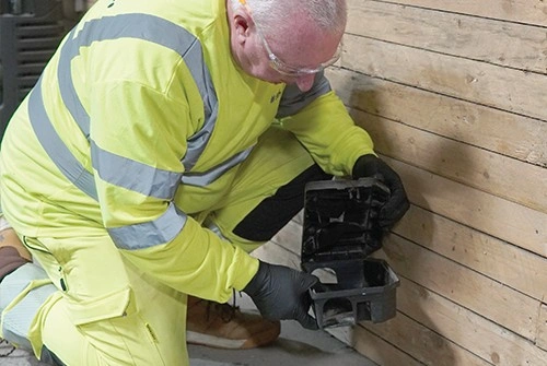 Worker inspecting box